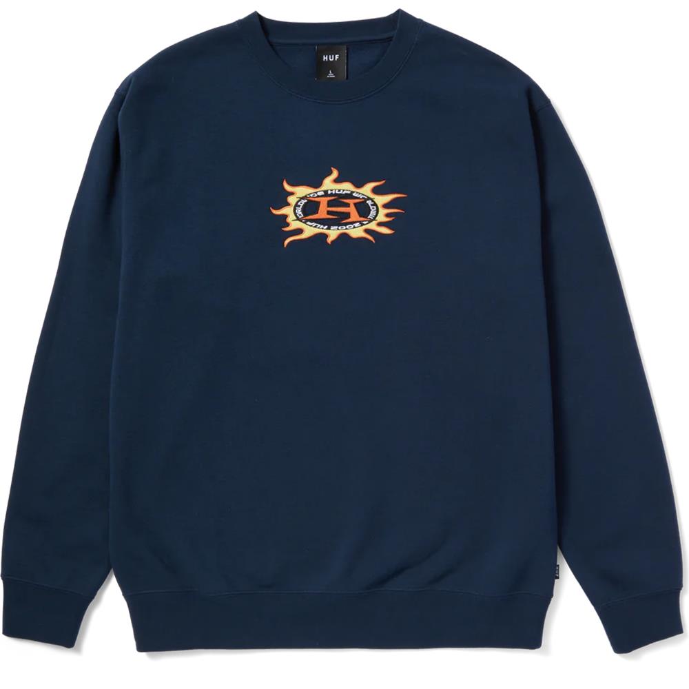 Huf Fire Crewneck Sweater - Navy、mySite、merchandisen