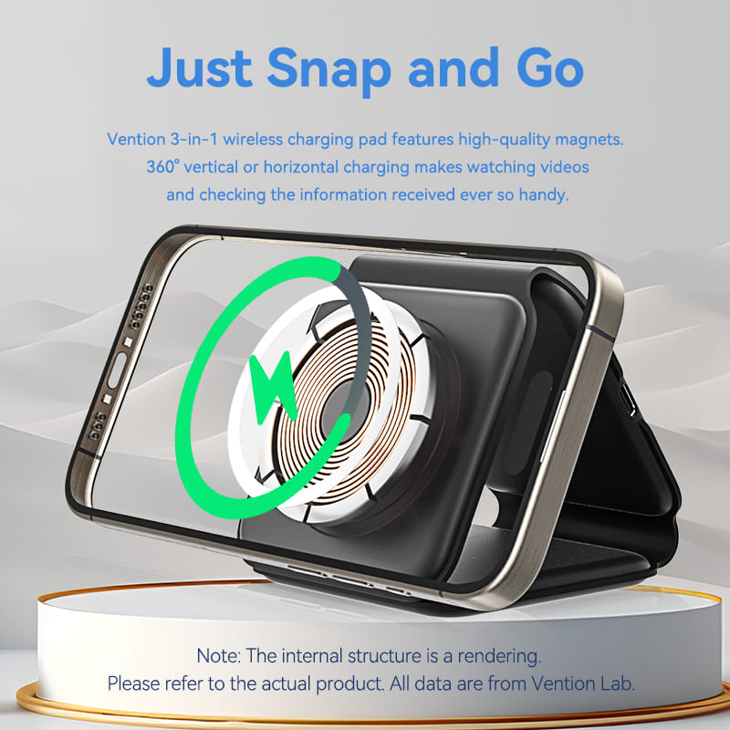 Vention 3-in-1 15W Wireless Charging Pad with MagSafe and LED Night Light Black、mySite、fannypackpong