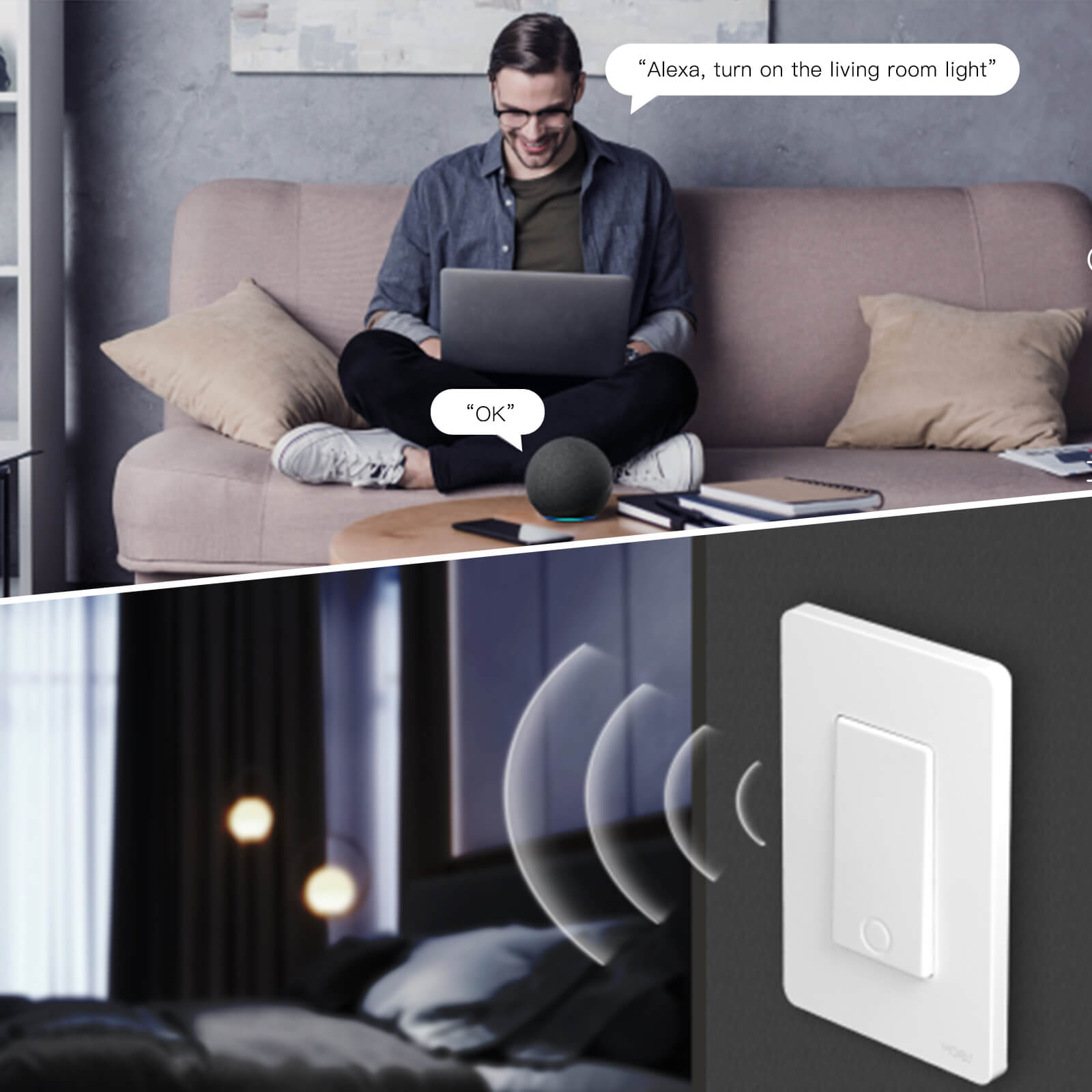 MOES Star Ring 3rd Generation WiFi Smart Light Switch No Neutral Required No Capacitor Alexa Google APP Control、mySite、fannypackpong