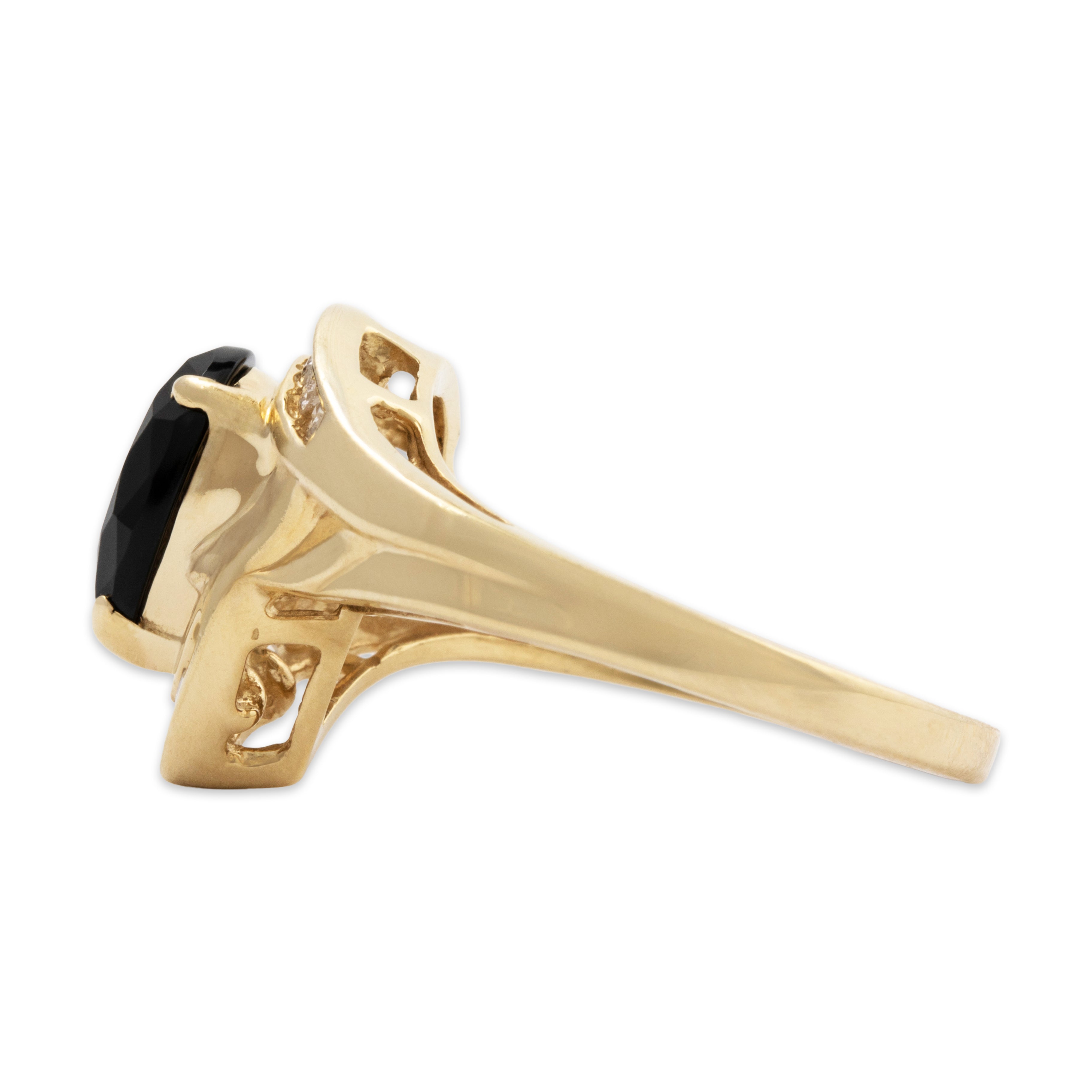 Vintage 14k Yellow Gold Onyx .208cttw Diamond Elegant Pear Bypass Ring 7.00、mySite、hinf8tx79