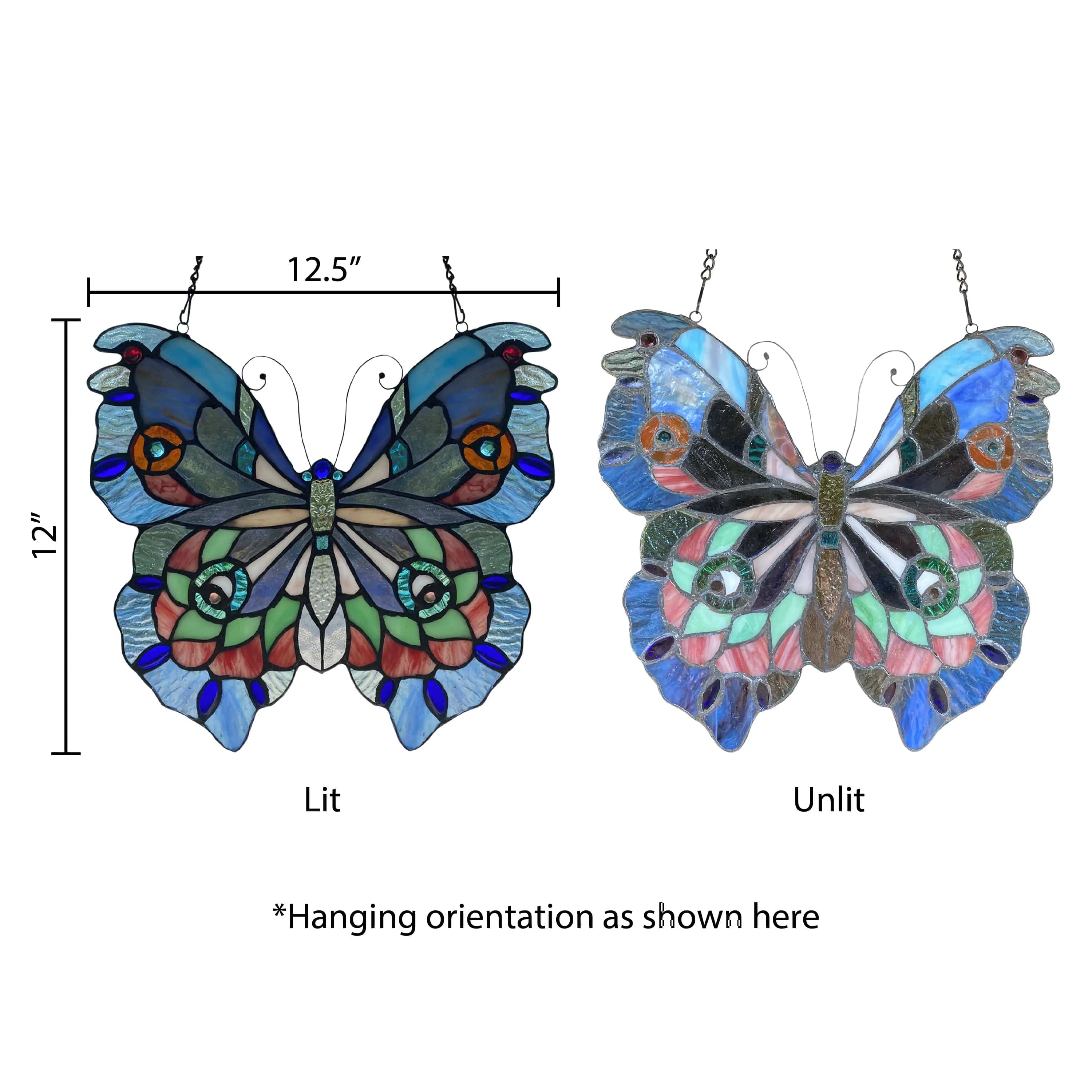 Blue or Colorful Butterfly Tiffany Style Stained Glass Window Hanging 12.5、mySite、g9winljtr