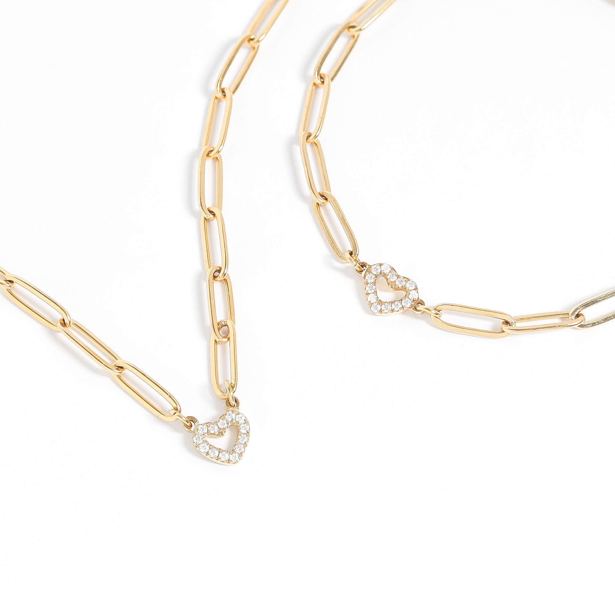 18K Gold PVD Stainless Steel Stone Heart Paperclip Chain Set / BND0064、mySite、dreamappss