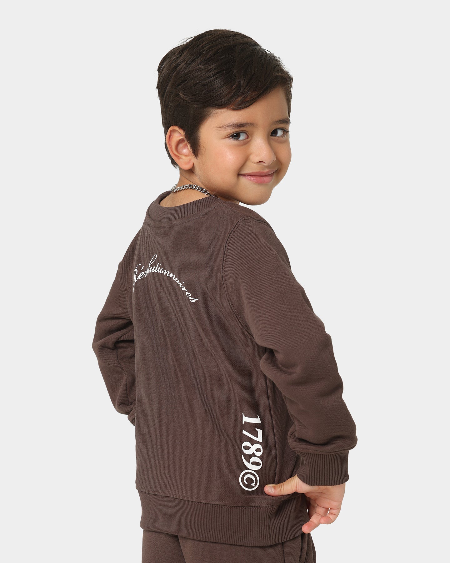 Lil Homme Kids' Worldwide Crewneck Dark Brown、mySite、zt4zffjzw
