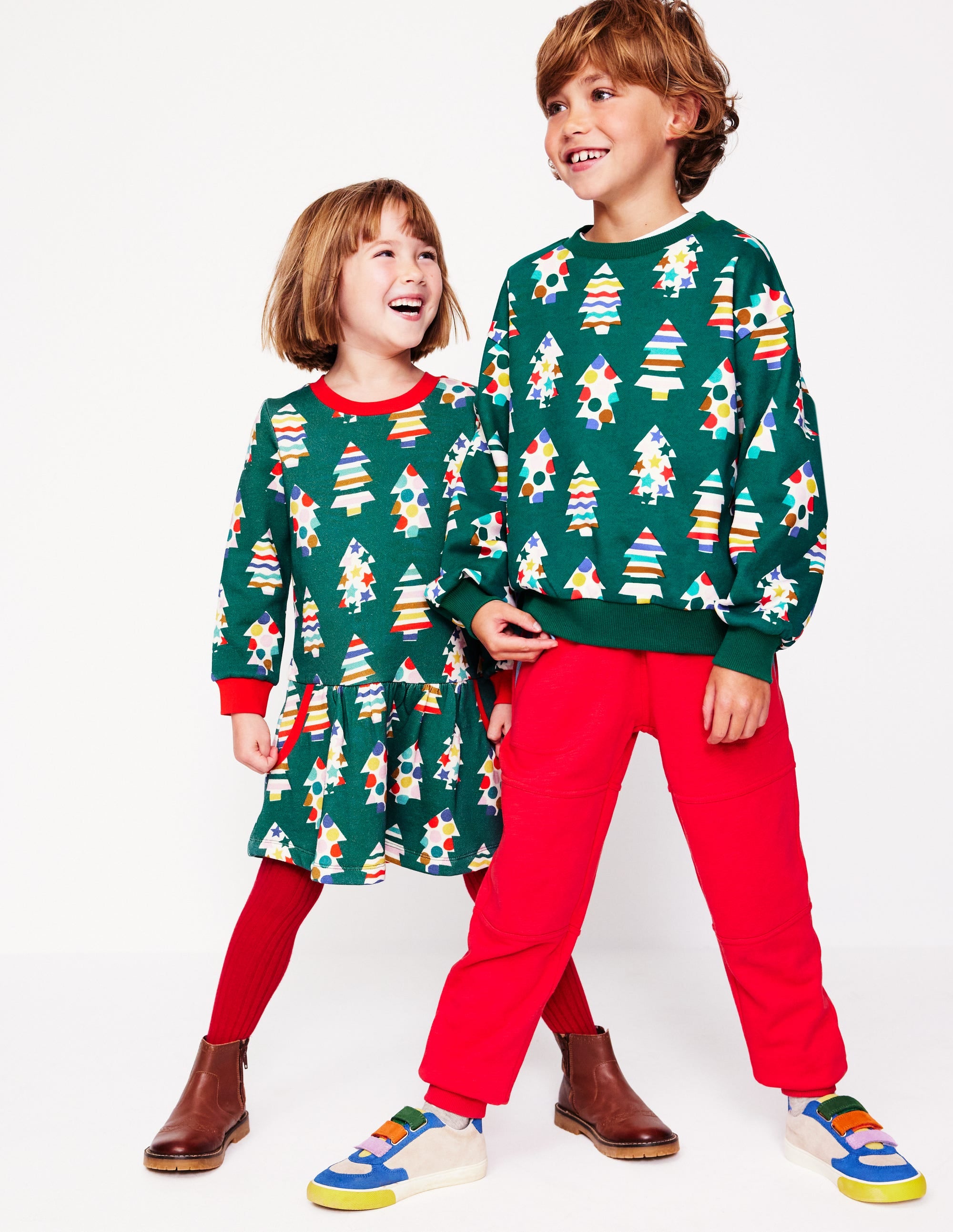  Cosy Printed Sweatshirt Dress-Jewel Green Christmas Trees、mySite、ashleygrahame