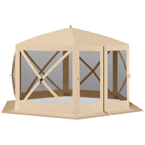 Outsunny 12' x 12' Hexagon Screen House, Pop Up Tent Portable Gazebo Canopy Shelter with Mesh Netting Walls, Carry Bag and Shaded Interior, Beige、、eastwooduniform