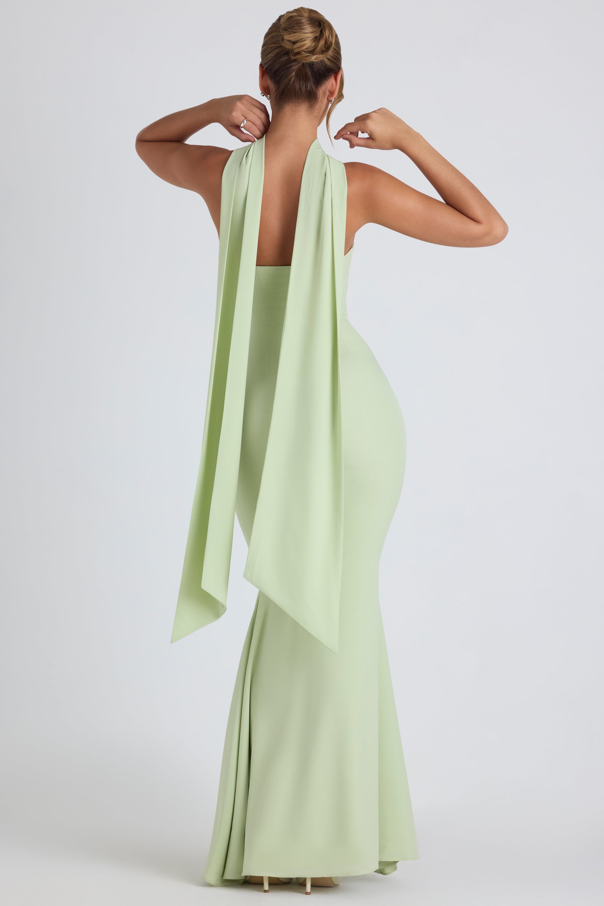 Scarf-Detail Strapless Gown in Spring Green、mySite、solidvoid