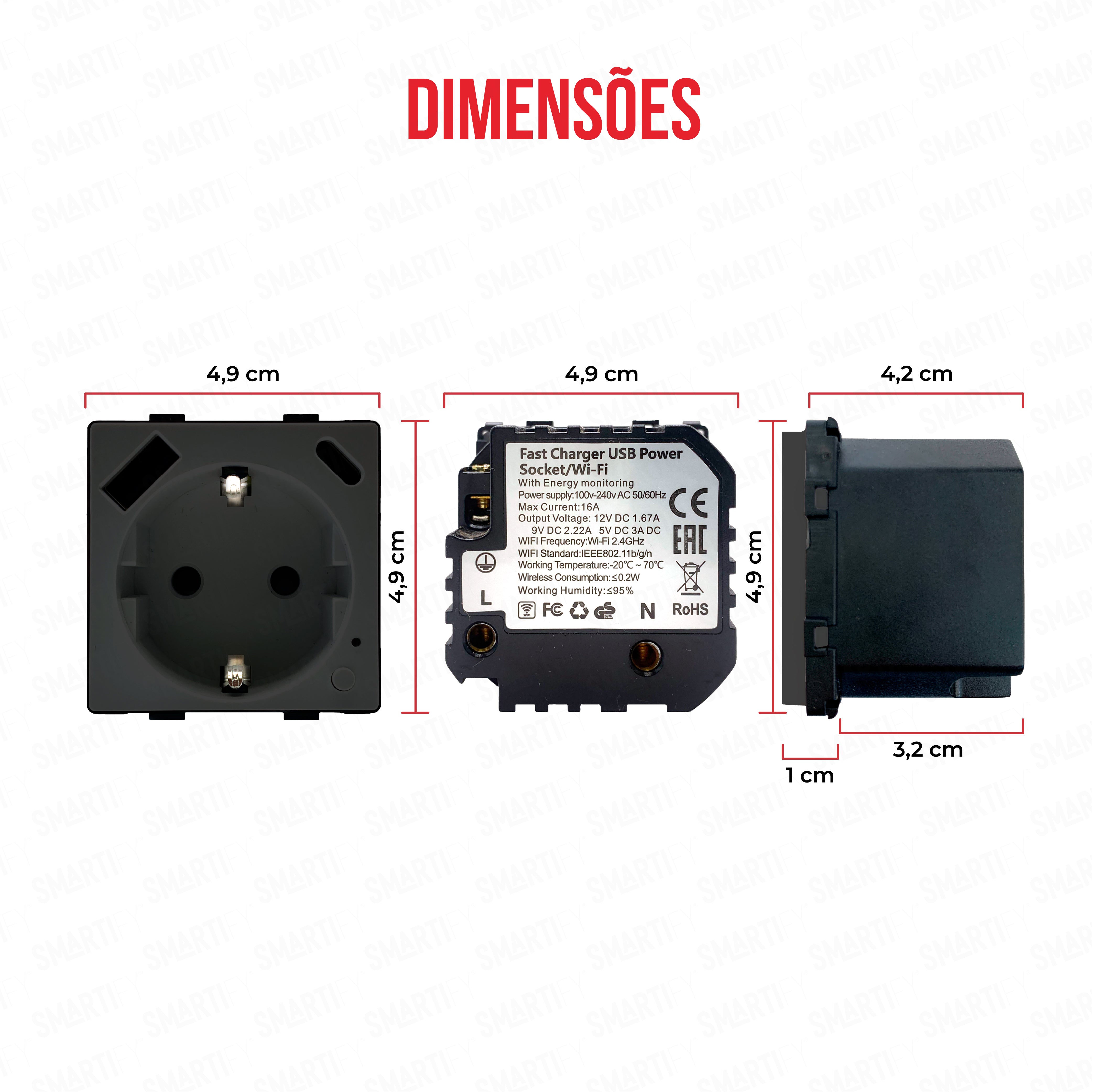 Smartify vPRO Módulo Tomada Inteligente Wifi c/ USB-C e USB-A c/ Medidor de Energia Preto - SYPMTUEWFPR、mySite、fannypackpong