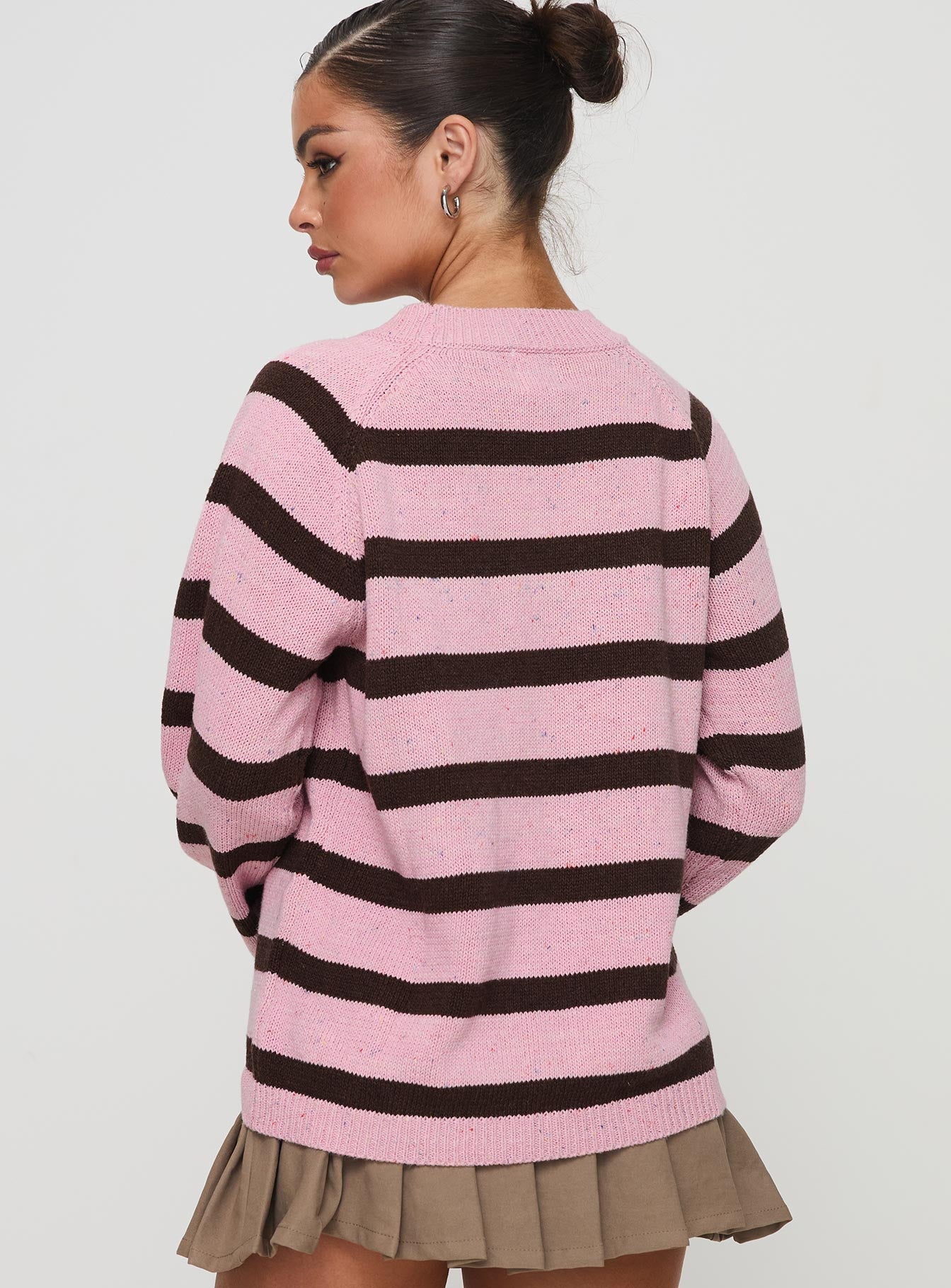 Jacquette Knit Sweater Pink / Brown、mySite、solidvoid