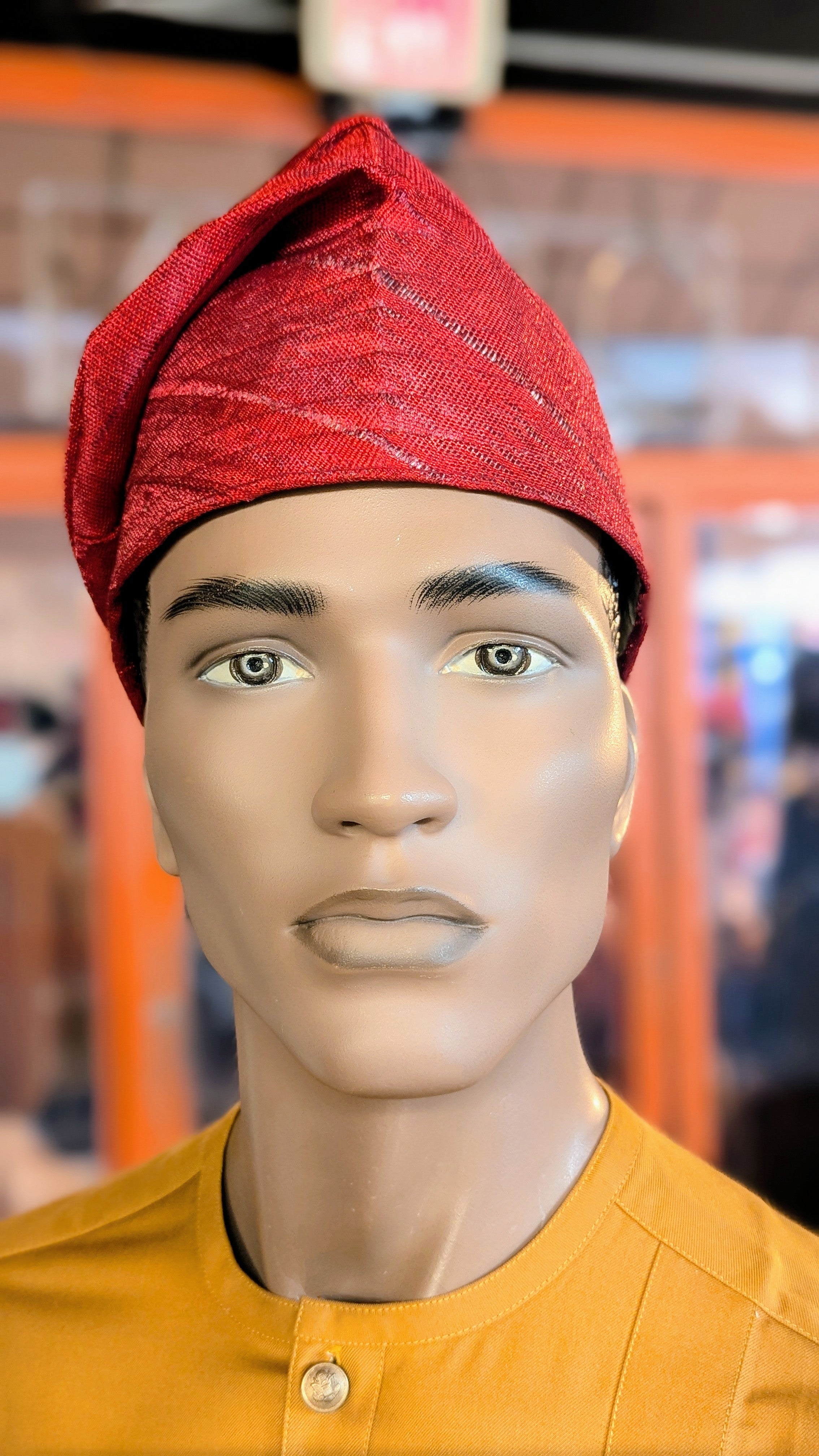 Dupsie's Red Idowu Aso Oke Kufi Cap Hand woven Hat DPHAFBH4、mySite、solidvoid