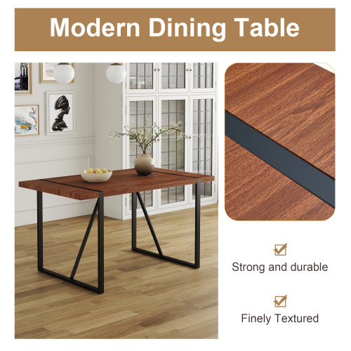 Rustic Industrial Rectangular Wood Dining Table For 4-6 Person, With 1.5" Thick Engineered Wood color Tabletop and Black Metal Legs,Desk For Kitchen Dining Living Room, 55.1" x 31.4"x 29.9"1529W115172、、casual