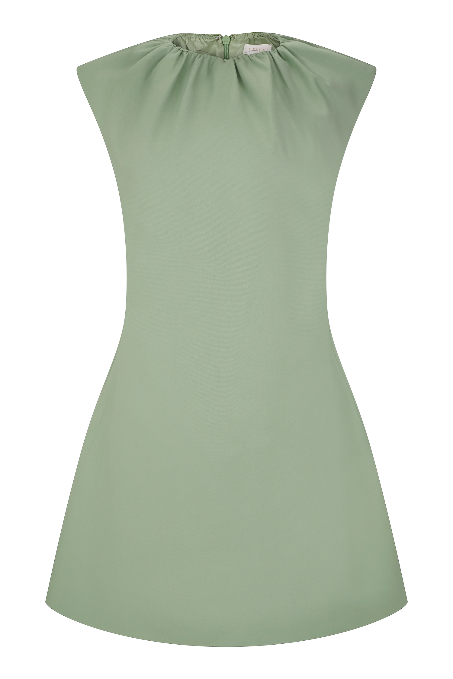 Ariana Pleated Neck Mini Dress - Sage、mySite、solidvoid