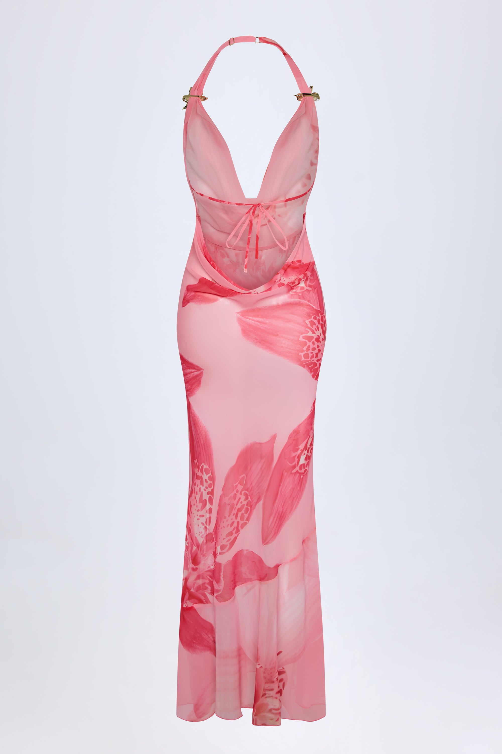  Cowl-Neck Hardware-Detail Maxi Dress in Pink Orchid Print、mySite、sugarbowlscore