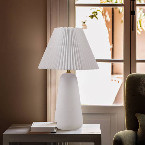 Textured Ceramic Table Lamp with Fluted Fabric Shade White See below、、eastwooduniform