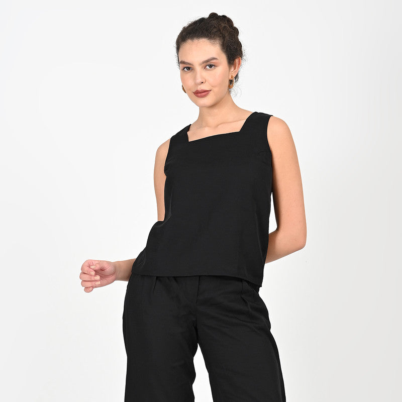 Tencel Solid Co Ord Set For Women | Top & Trouser | Black、mySite、camillekostekn