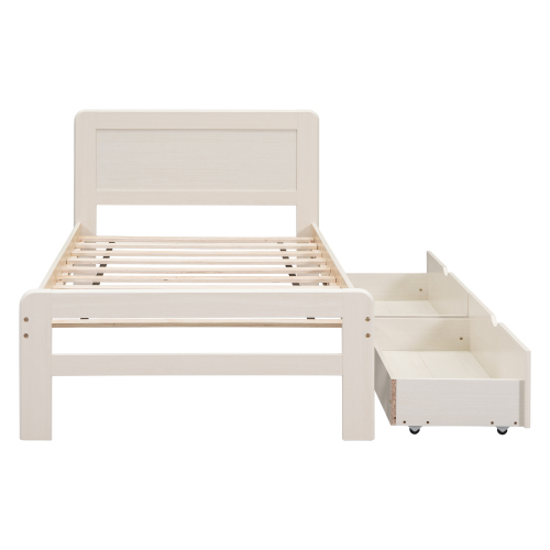 Modern Design Twin Size Platform Bed Frame with 2 Drawers for Grey Color、、xpatfood