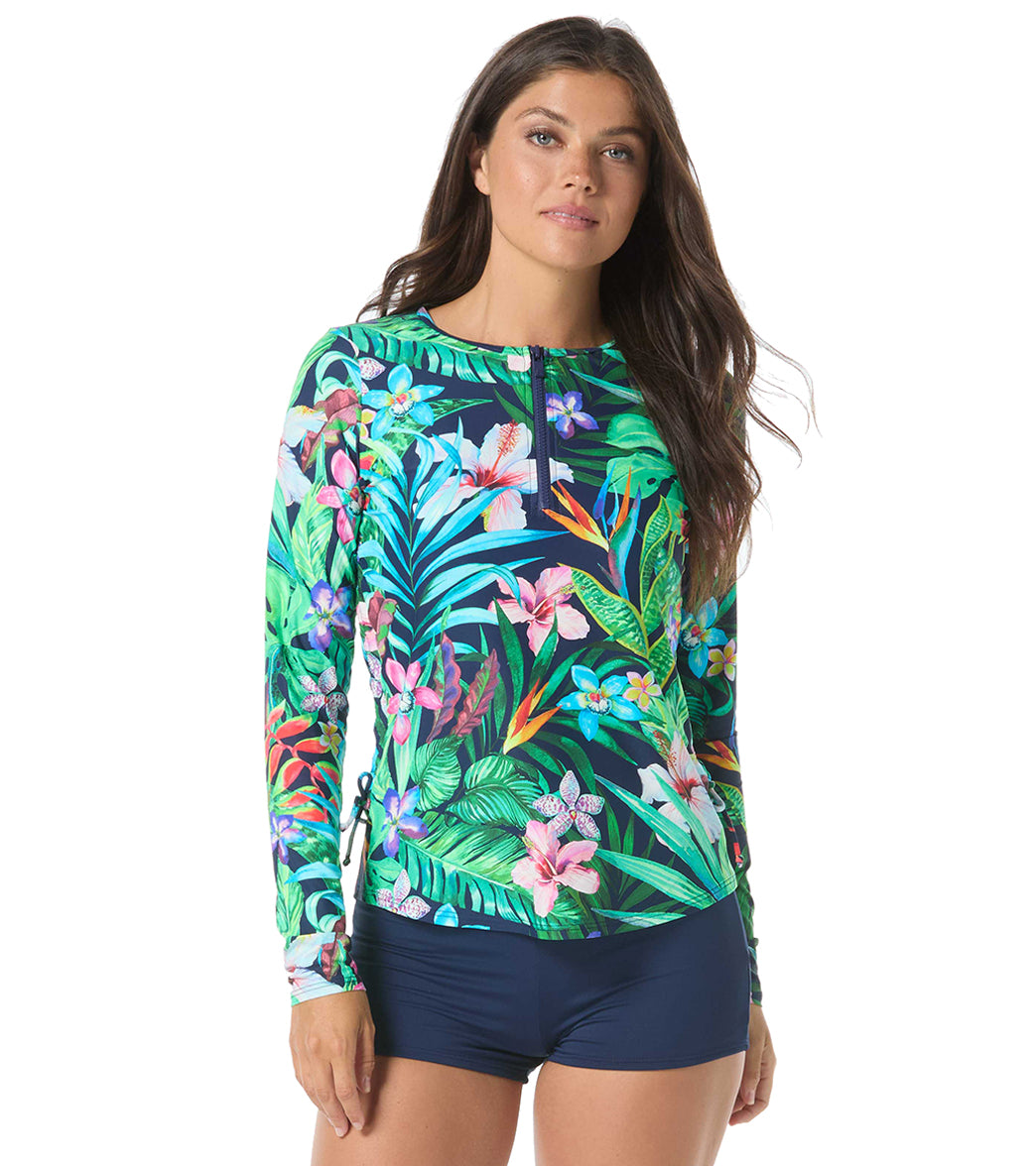 Beach House Women's Tropic Paradise Advance Long Sleeve Side Shirring Rash Guard、mySite、noshort