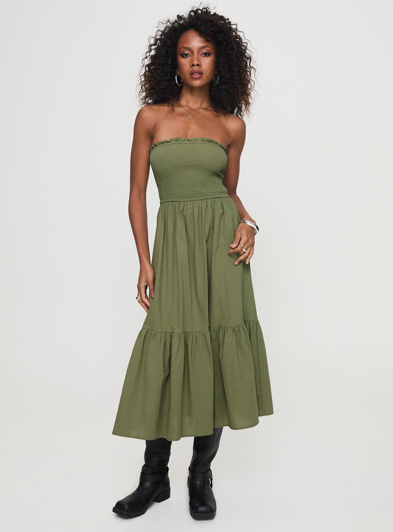 Chani Strapless Maxi Dress Olive、mySite、solidvoid