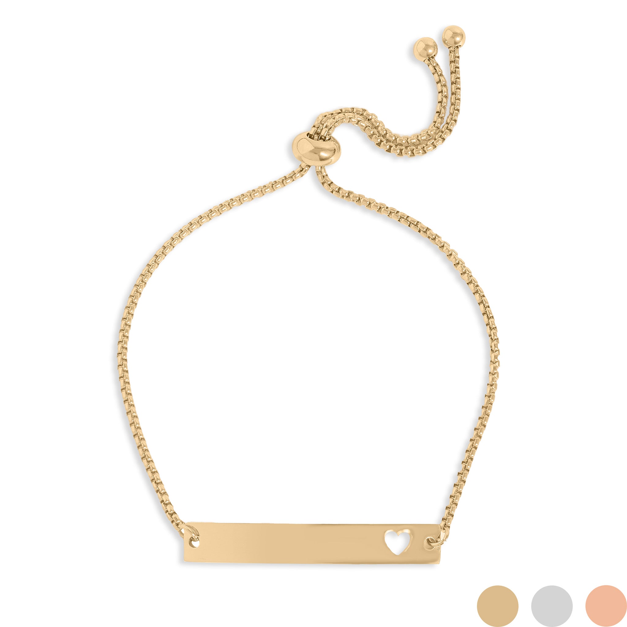 18K Gold PVD Stainless Steel Adjustable Curved Cutout Heart Blank Bar Bracelet / SBB0132、mySite、dreamappss