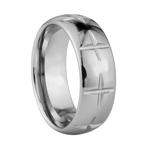  Crosses carved in Tungsten ring - High polish - 8mm wide、mySite、elrpsem3k