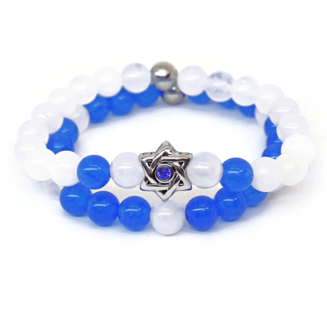 White Jade and Blue Swarovski Crystal Star of David Bracelet Set、mySite、topwebapps
