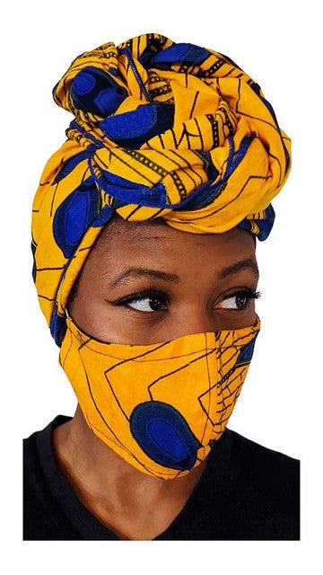 Peacock African Print Cotton Head wrap with a matching mask、mySite、solidvoid