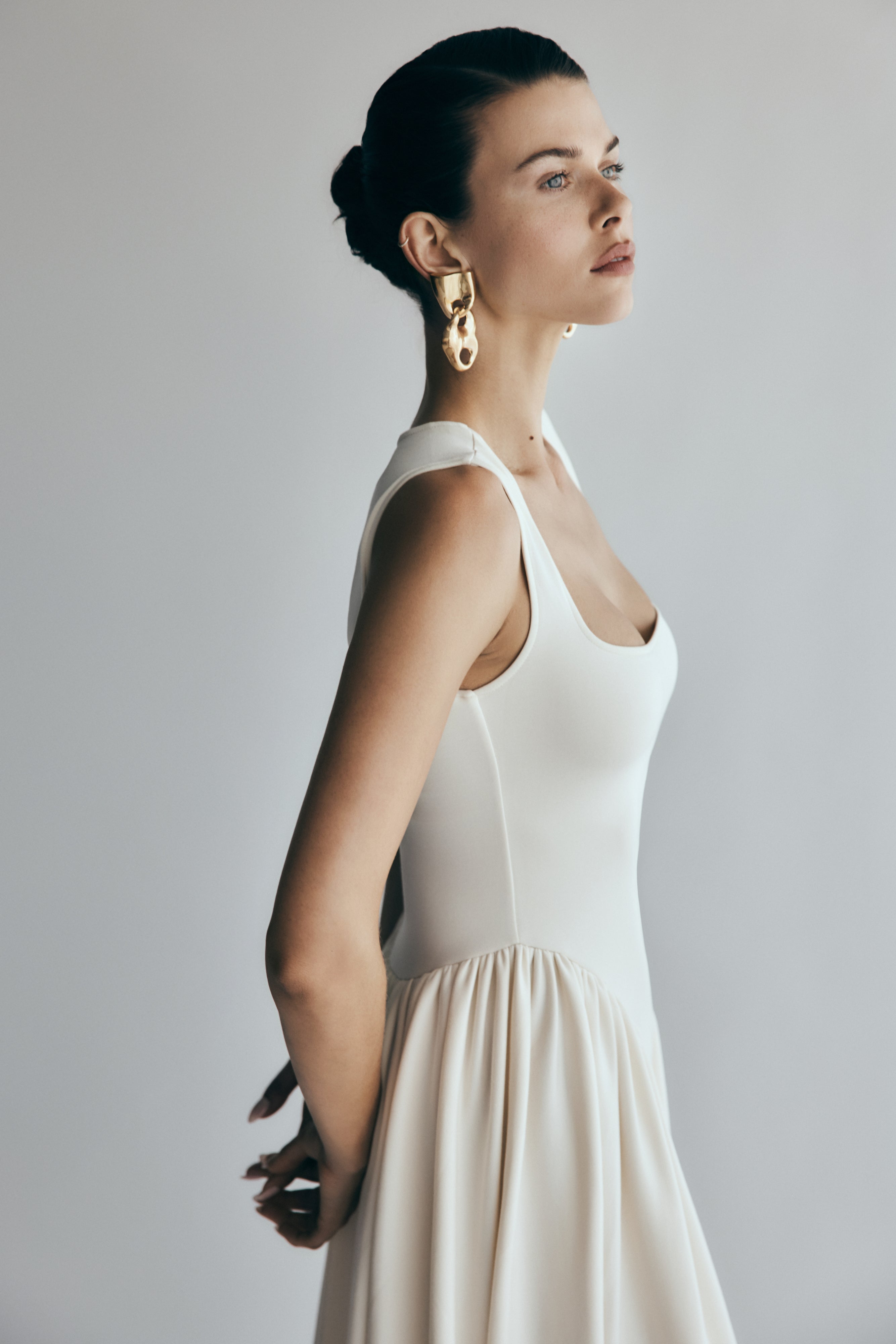 Sharon Scuba Jersey Midi Dress - Ivory、mySite、solidvoid