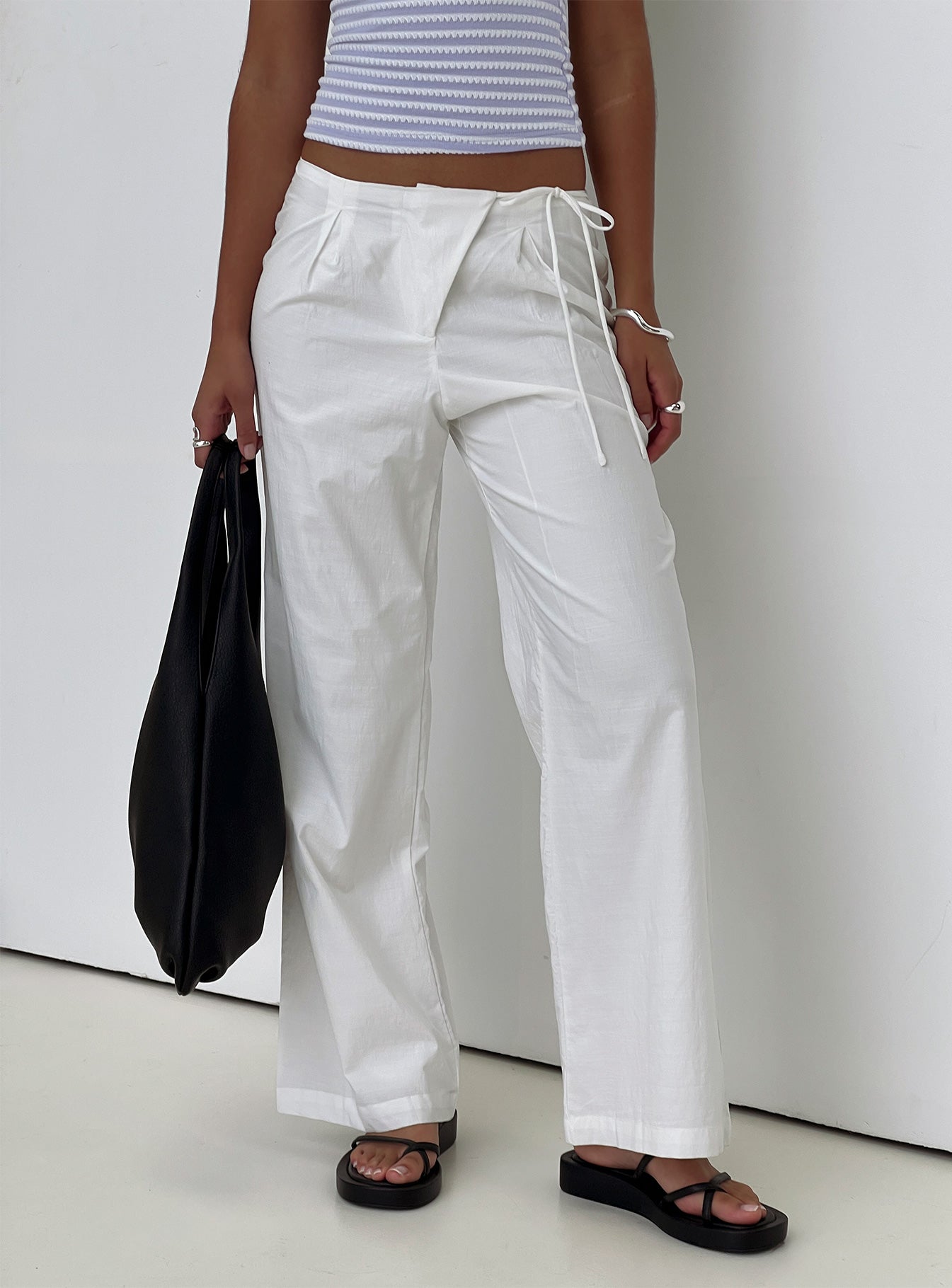 Leyah Tie Side Pants White、mySite、solidvoid