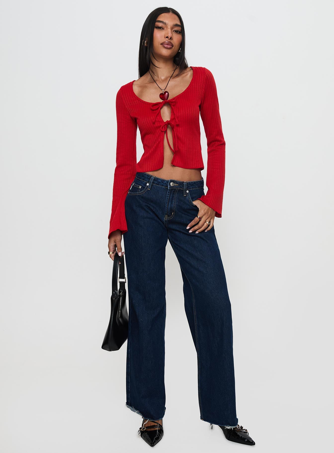 Rowynne Long Sleeve Tie Up Top Red、mySite、solidvoid