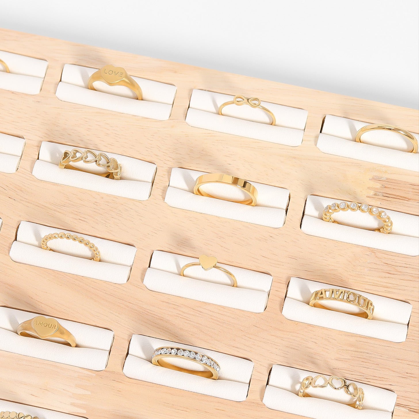 18K Gold PVD Stainless Steel Beaded CZ Stacking Ring / CSR0007、mySite、dreamappss