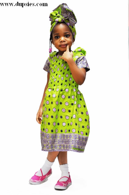Green and Lilac African Print Smocked Dress for Girls-DPCAR40、mySite、solidvoid