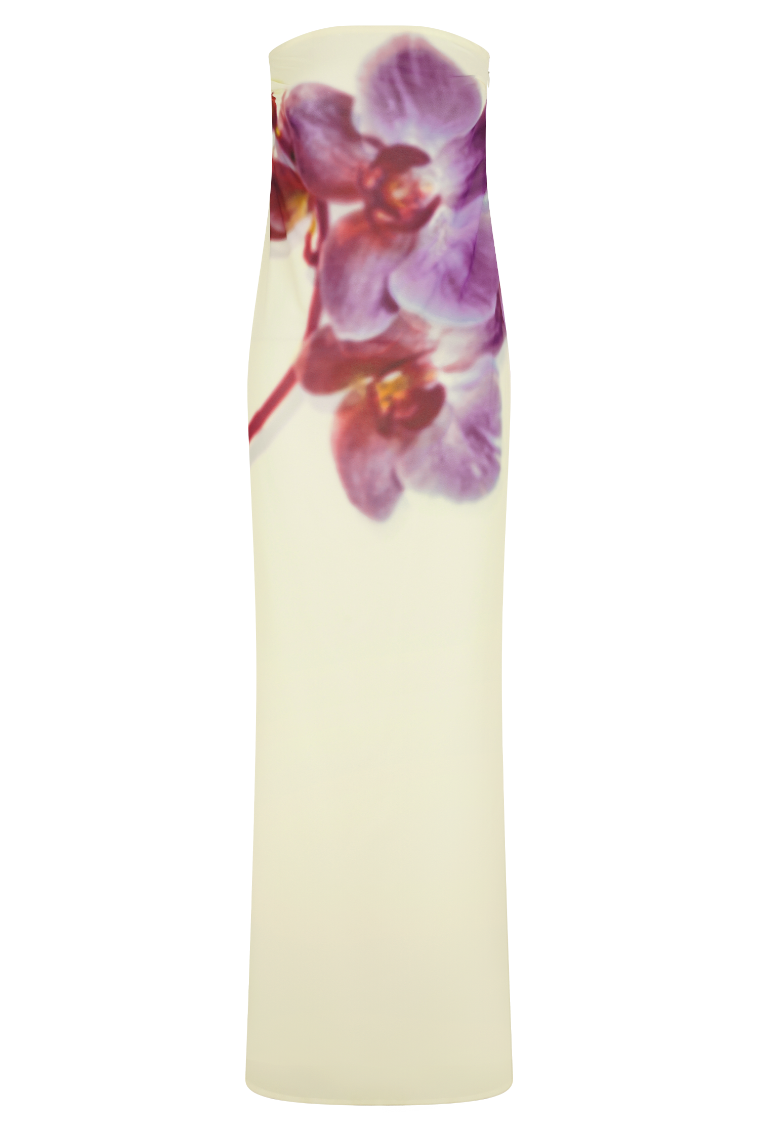 Amaya Strapless Chiffon Maxi Dress - Ivory Koi Orchid Print、mySite、solidvoid