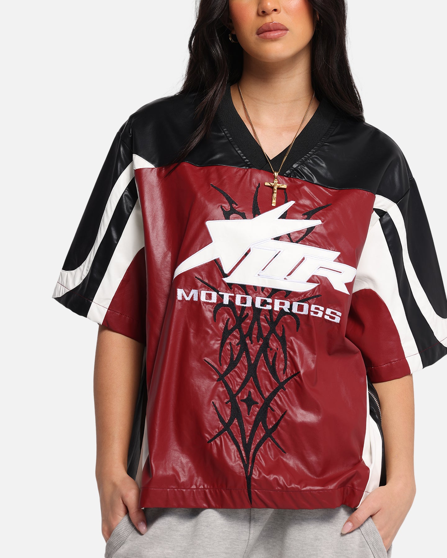 Loiter Vegan Leather Football Top Red/Black、mySite、zt4zffjzw