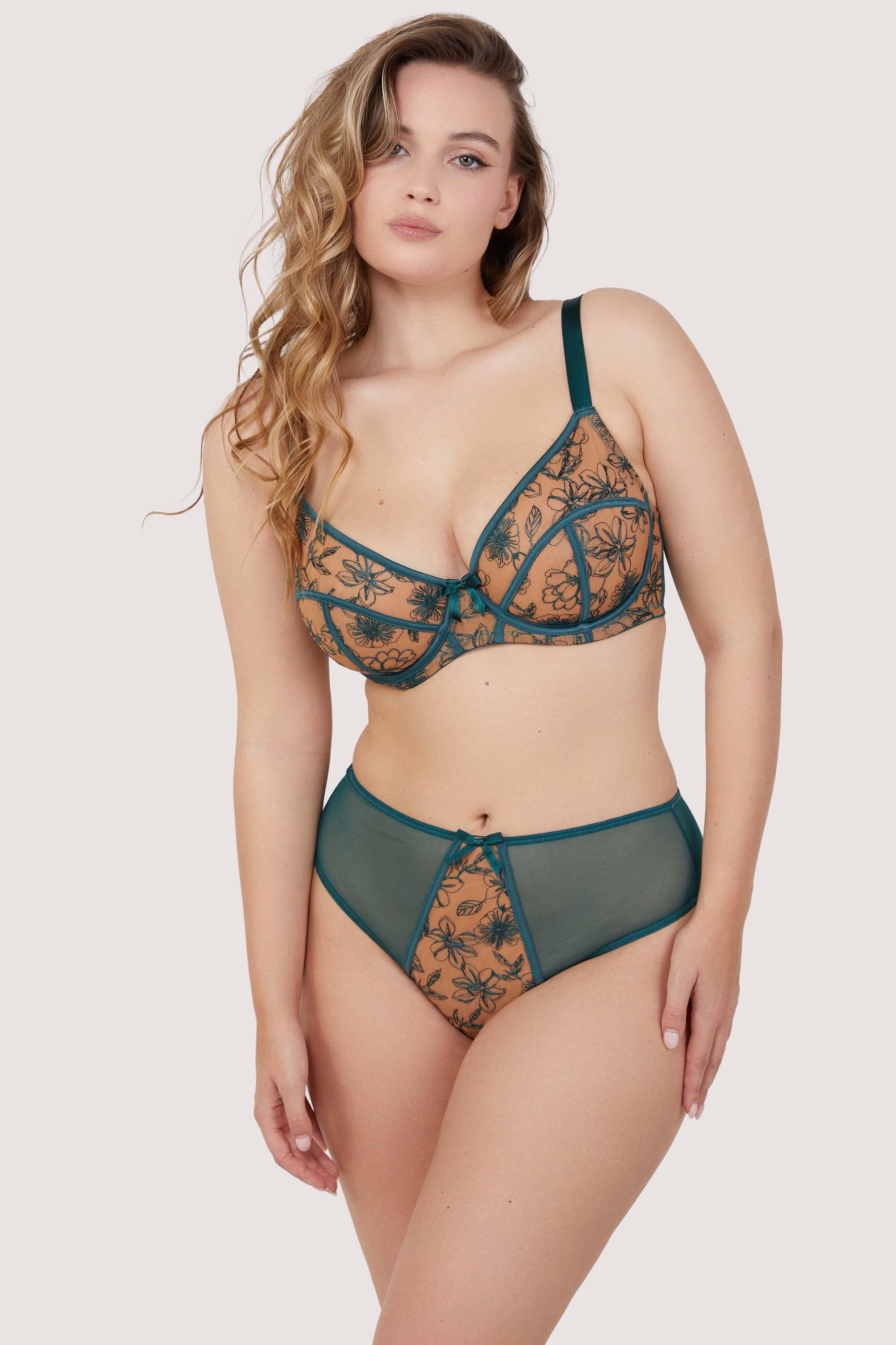 Olivia Teal Contrast Embroidery Thong、mySite、bengalsvssteelers