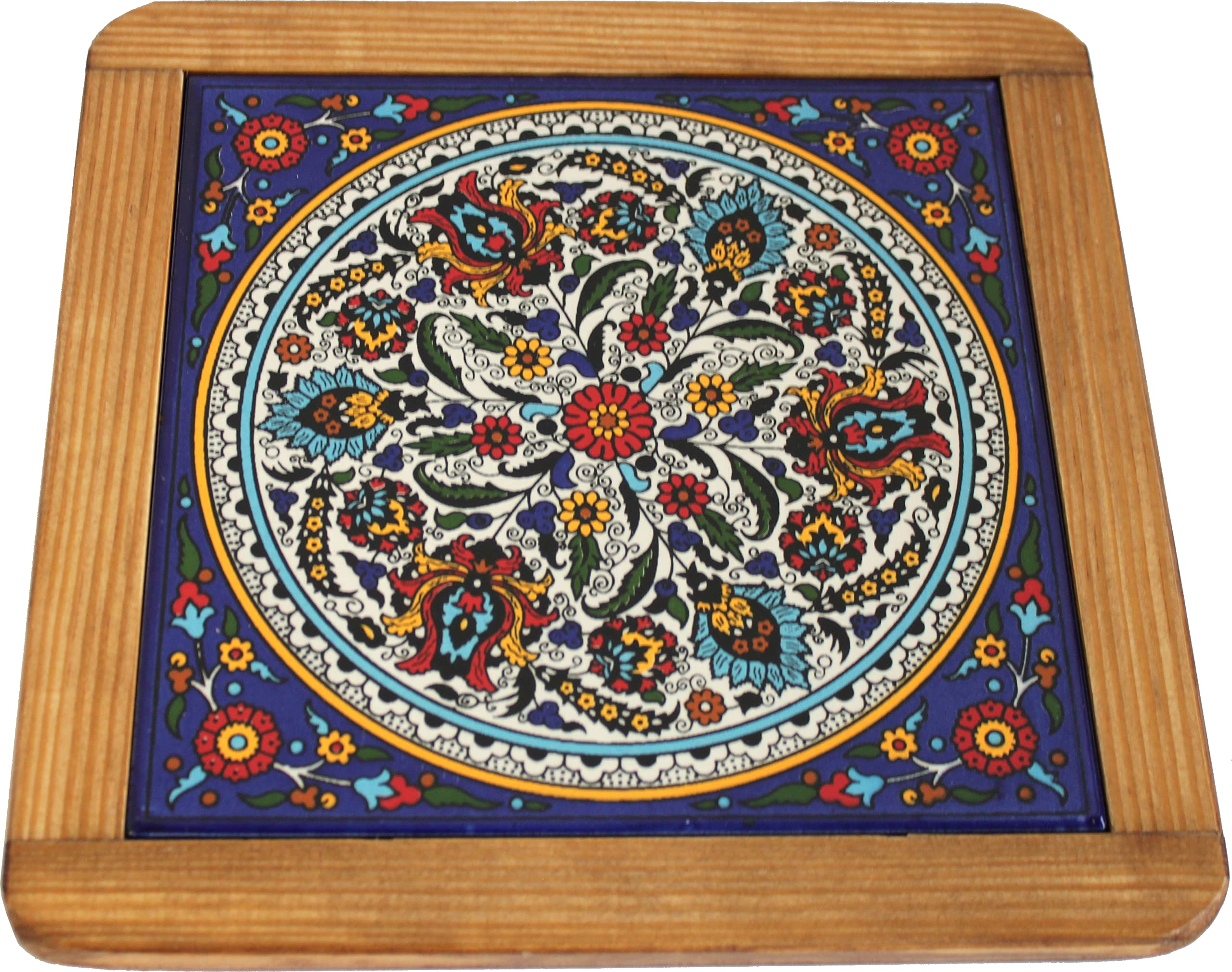 Holy Land Market Extra Large Ceramic Coaster Trivet - Hot Plate - Shades of Blue Flowers ( 25cm or 9.75 Inches )、mySite、topwebapps