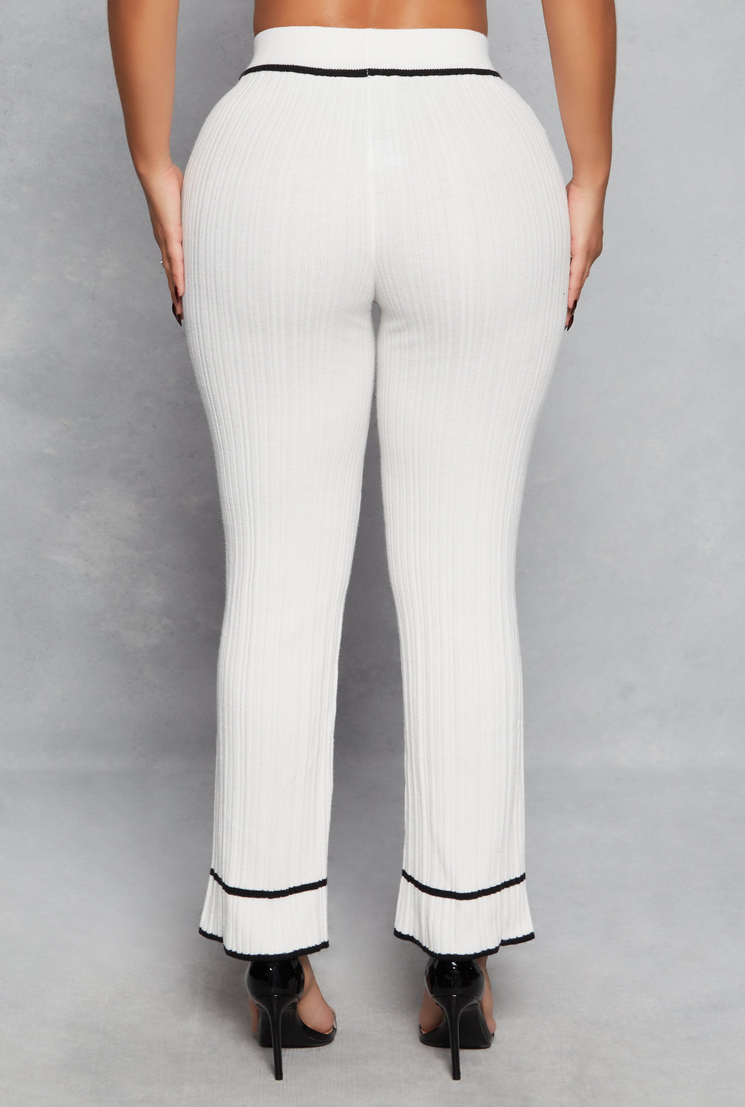 Ribbed Knit Contrast Trim Straight Leg Pants、mySite、camillekostekn