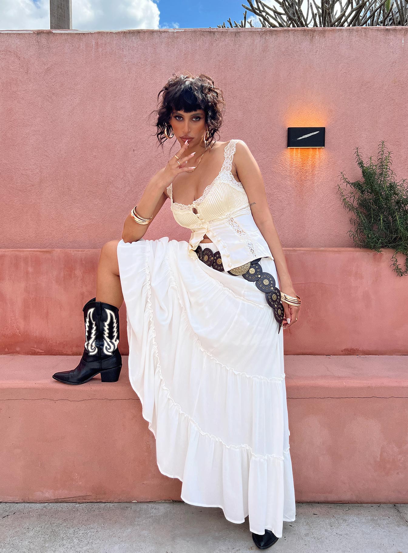 Miriah Maxi Skirt White Low Impact、mySite、solidvoid