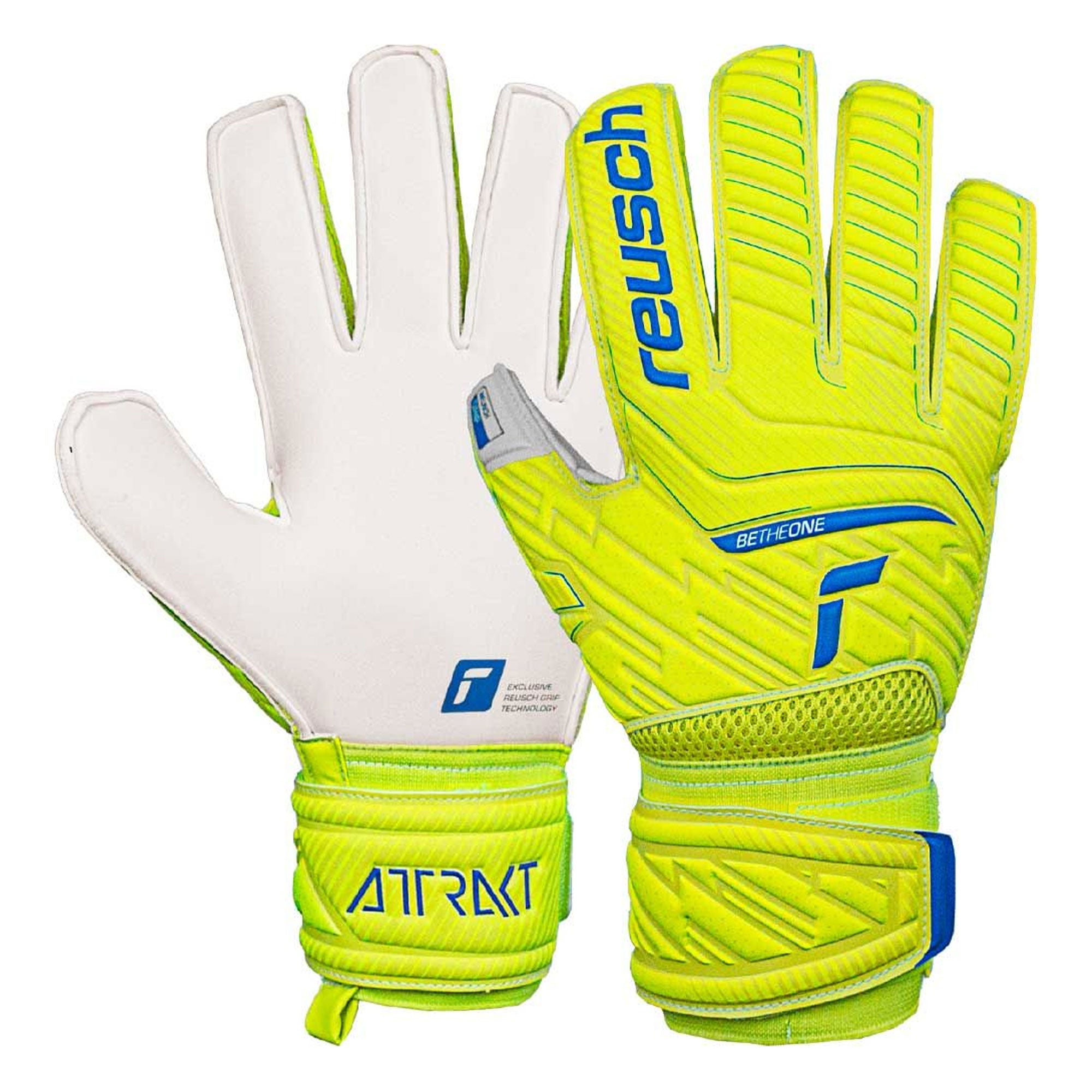Reusch Men's Attrakt Grip Goalkeeper Gloves Yellow/White、mySite、noshort