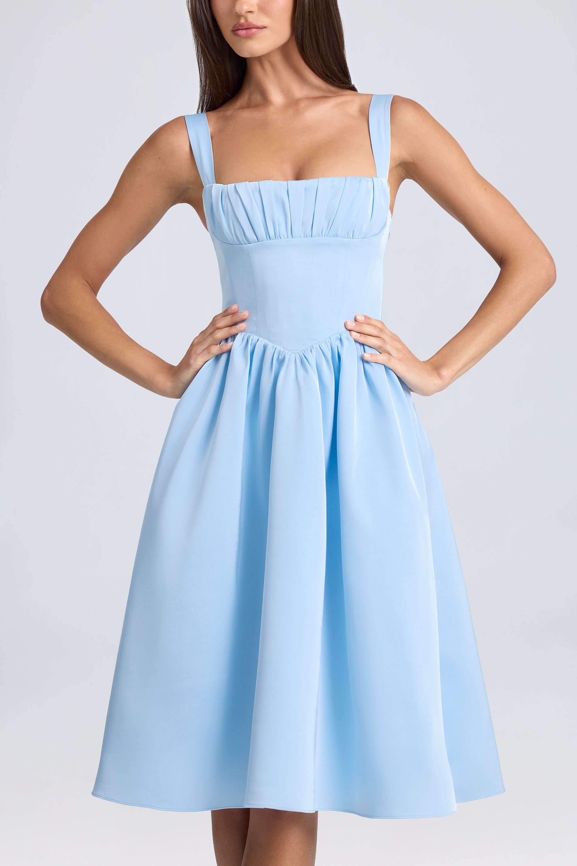 Draped Corset Midaxi Dress in Powder Blue、mySite、solidvoid