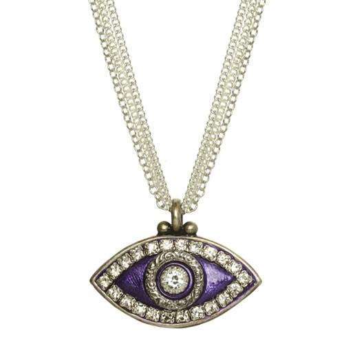 Michal Golan Purple and Silver Evil Eye Triple Strand Necklace、mySite、topwebapps