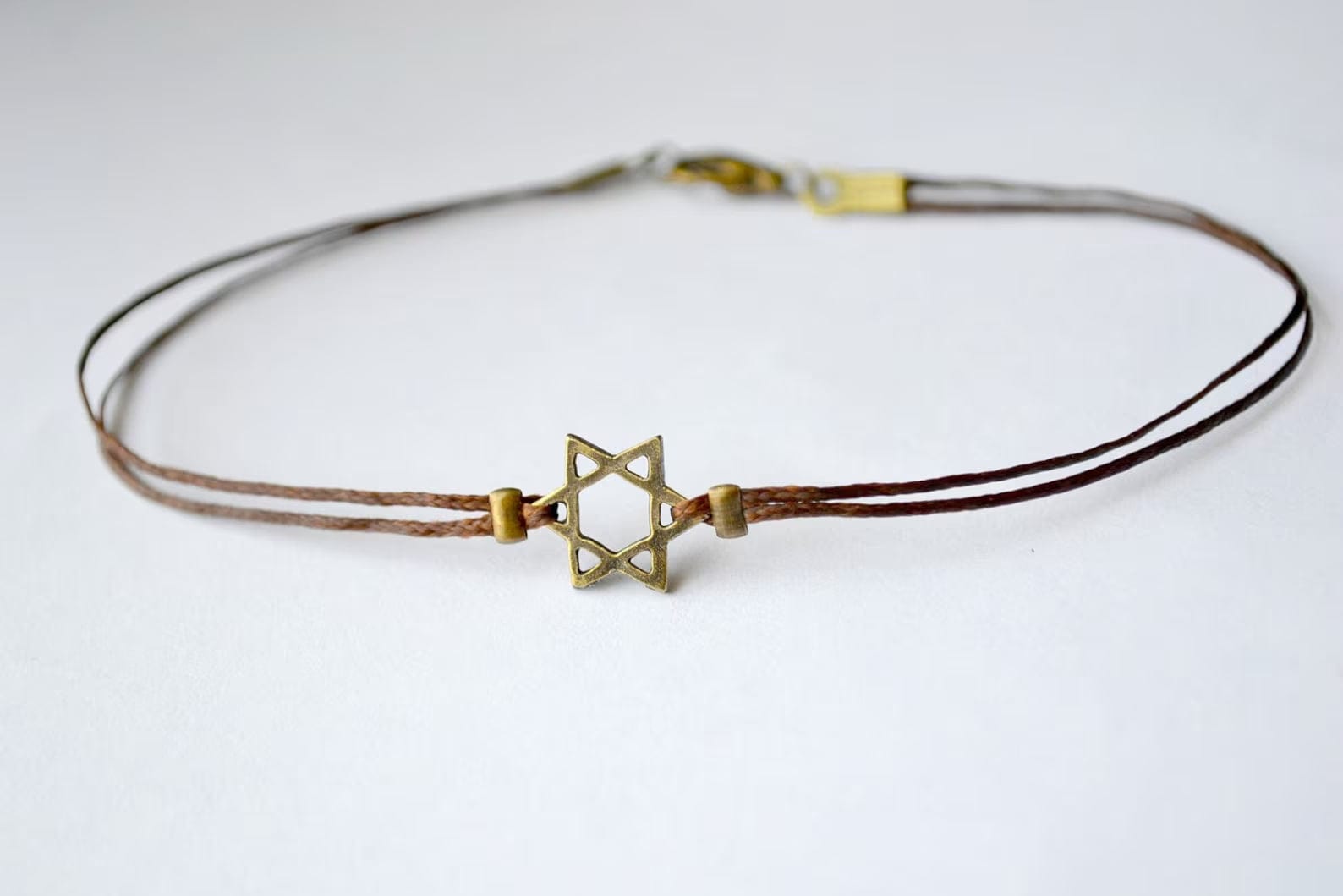 Brass Magen David Bracelet on Dark Brown Cord - 7 or 8、mySite、topwebapps