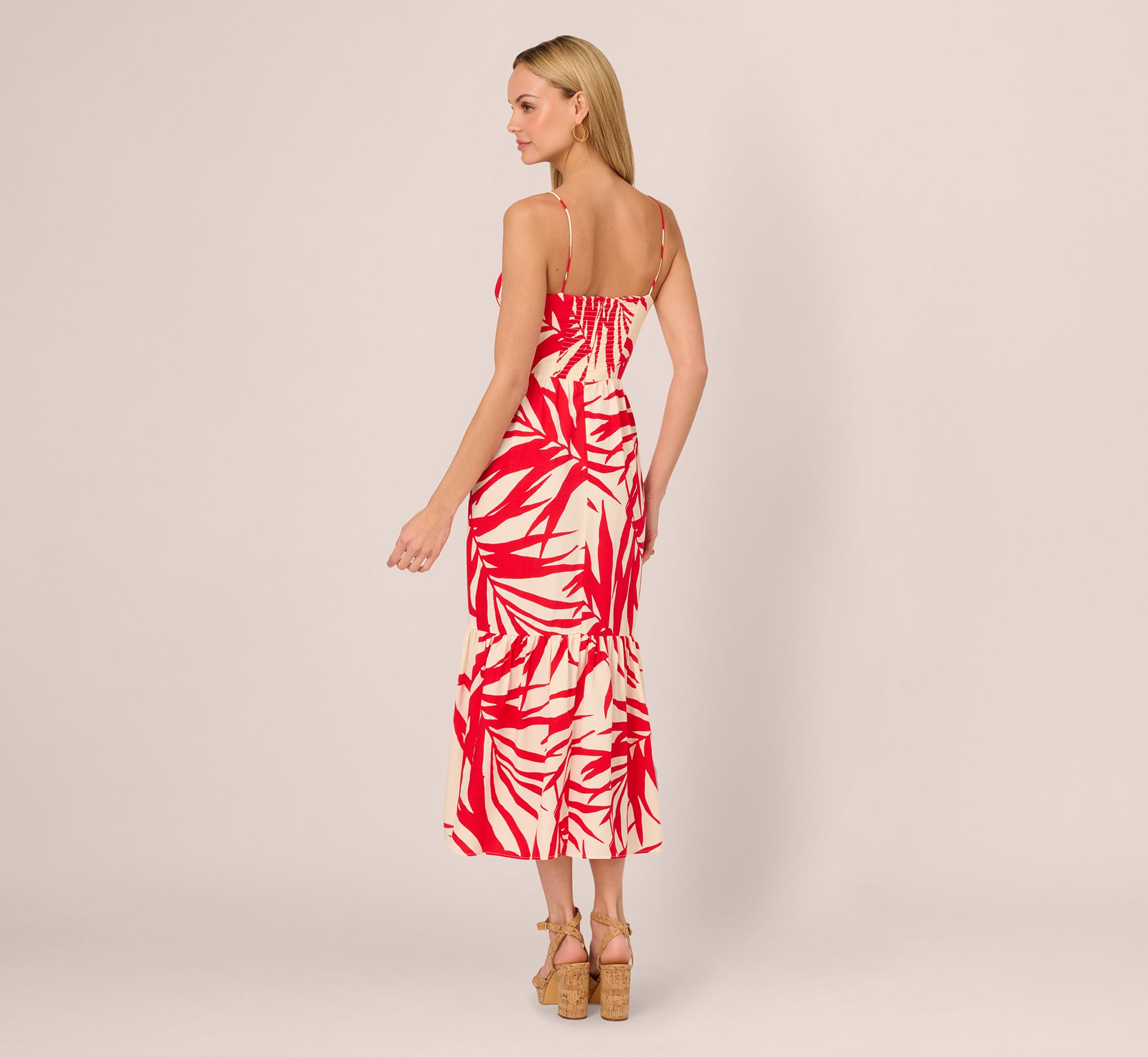 Beaded Strap Palm Leaf Flounce Sundress In Red Ivory、mySite、solidvoid