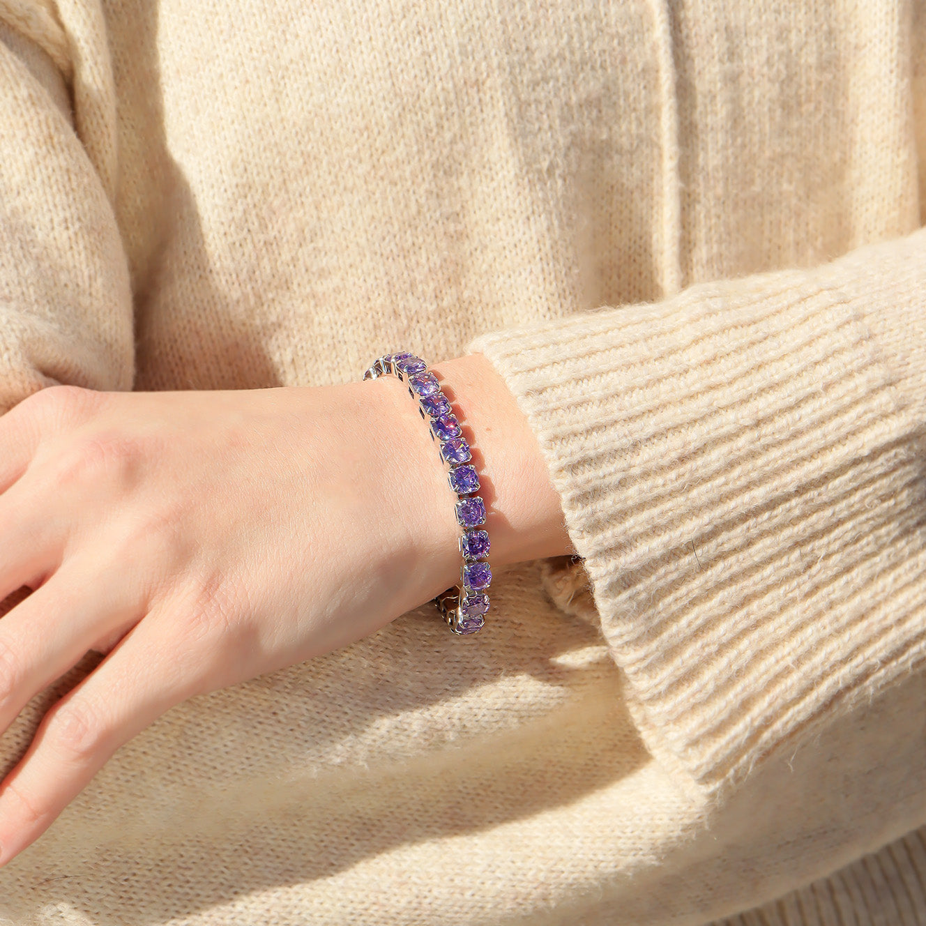 White Gold Over Brass Purple CZ Fashion Bracelet / FBL0002、mySite、dreamappss