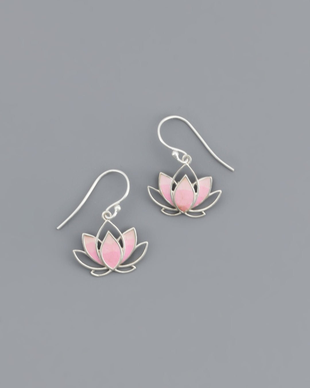 Pink Enamel Sterling Silver Lotus Earrings、mySite、topwebapps