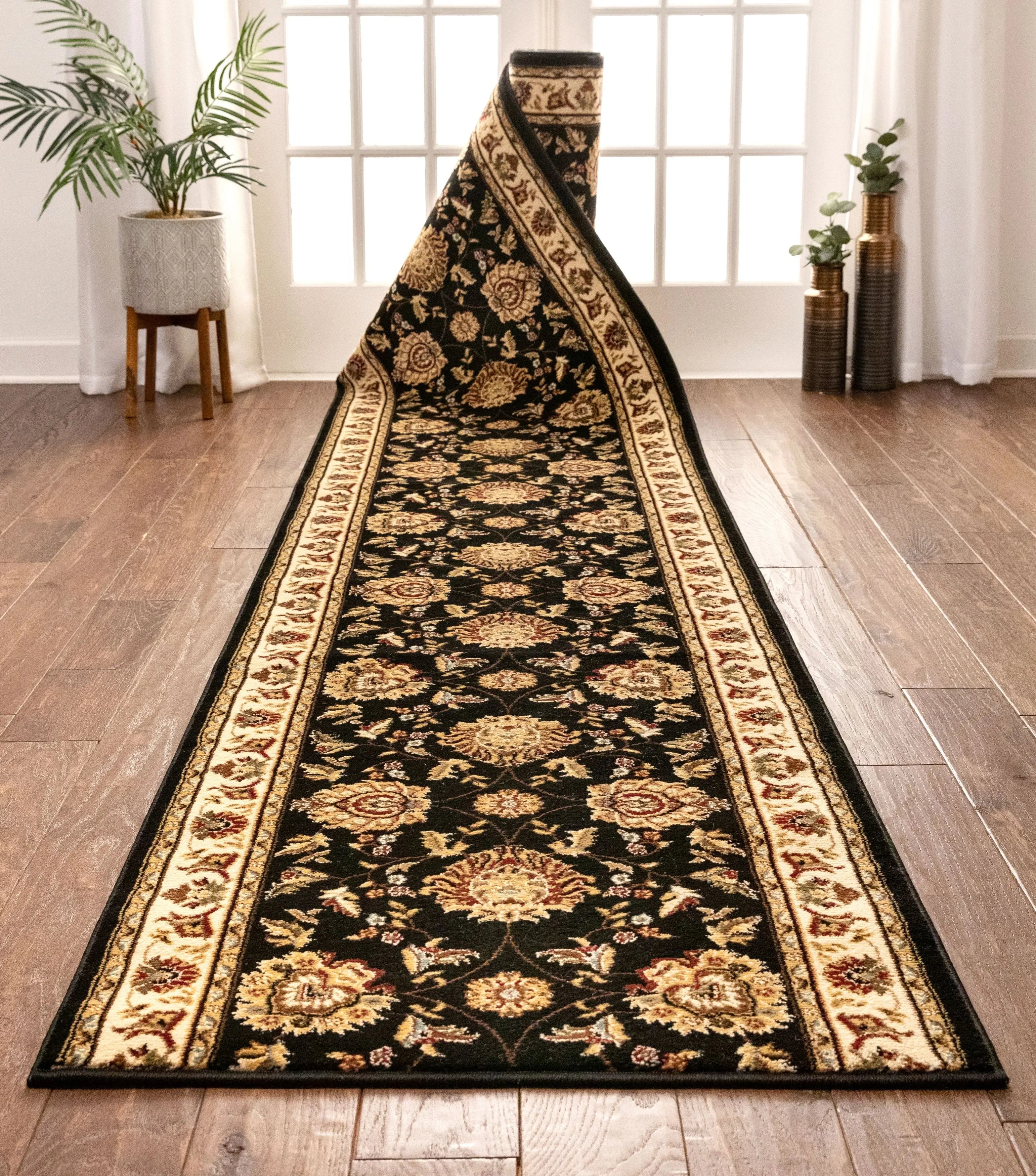 Abbasi Custom Size Runner Traditional Black Choose Your Width x Choose Your Length Hallway Runner Rug、mySite、gigharbornorthrealestate