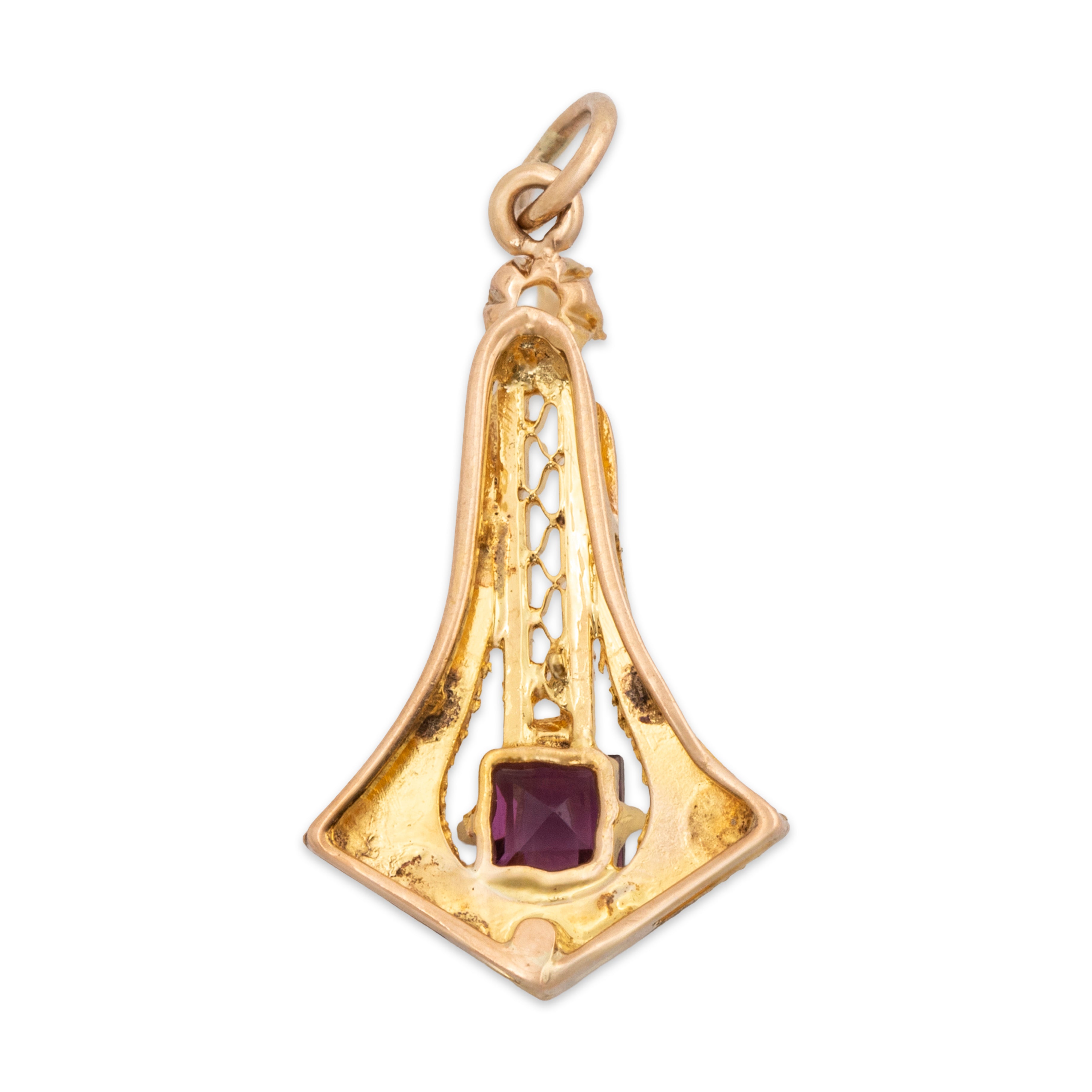 Antique Art Deco 14k Yellow Gold Amethyst Ornate Openwork Charm / Pendant、mySite、hinf8tx79