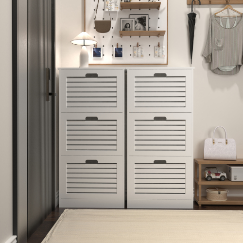 Wooden Shoe Cabinet for Entryway, White Shoe Storage Cabinet with 3 Flip Doors 20.94x9.45x43.11 inch、、casual