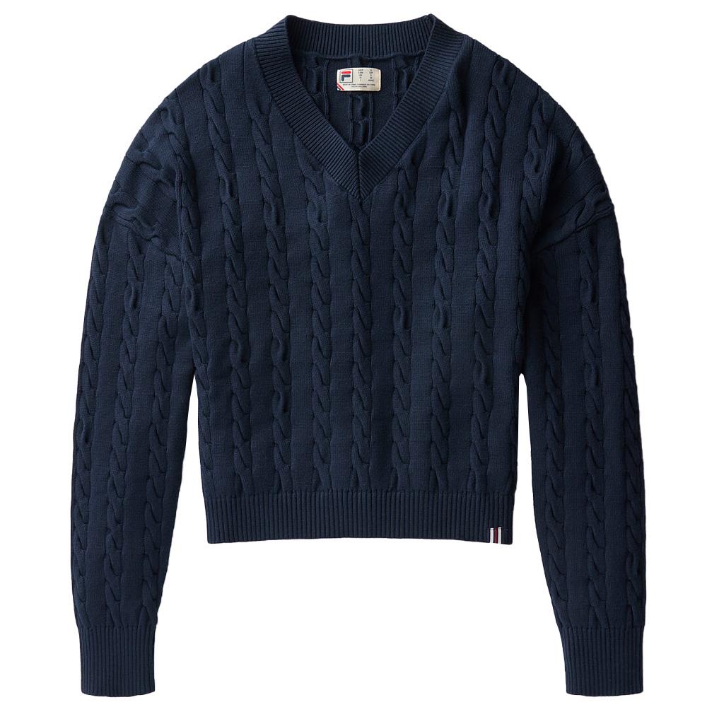 Fila Women's Casa Baseline Chunky V-Neck Sweater - Fila Navy、mySite、neckold