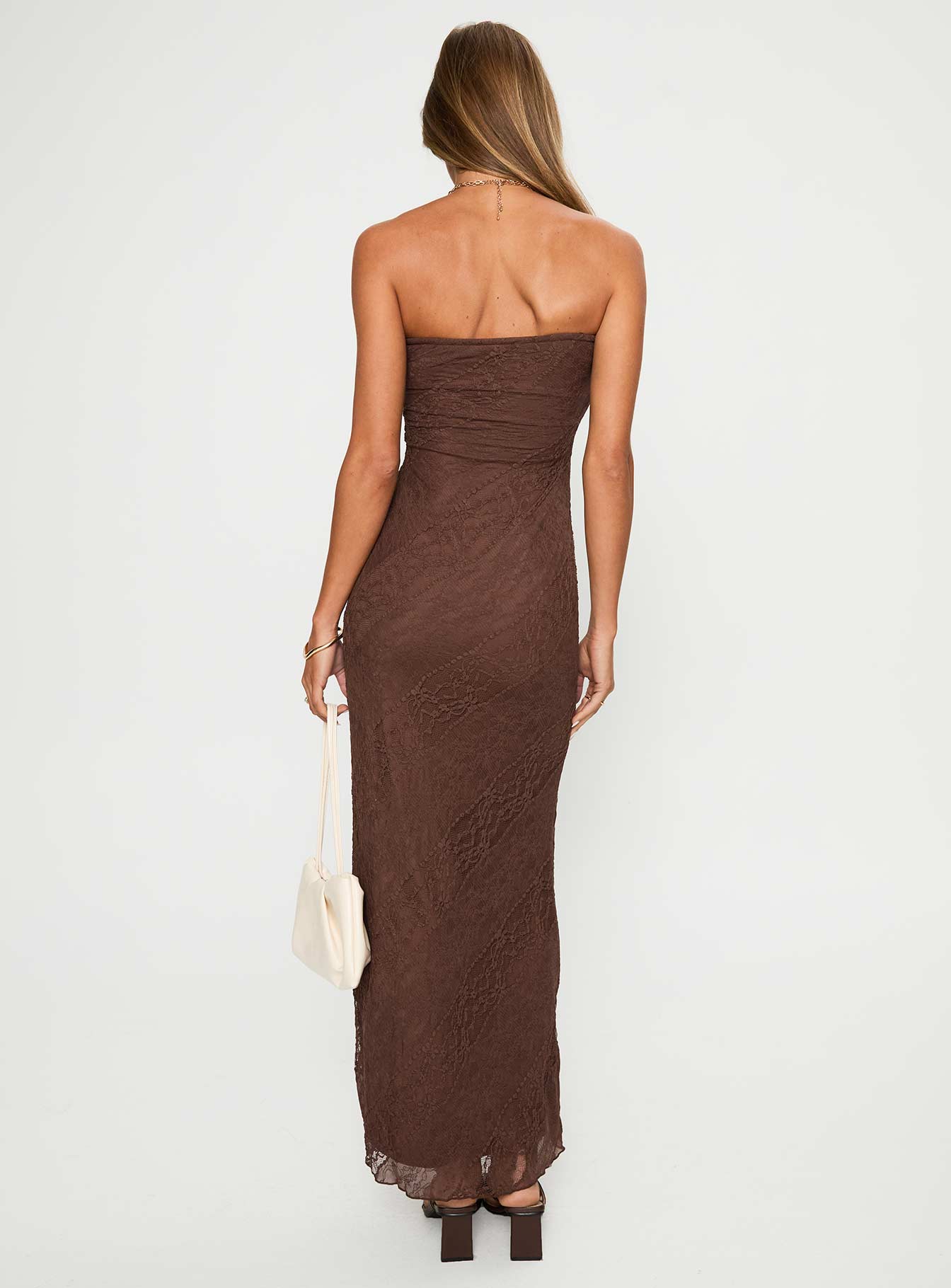 Majorca Strapless Lace Maxi Dress Chocolate、mySite、solidvoid