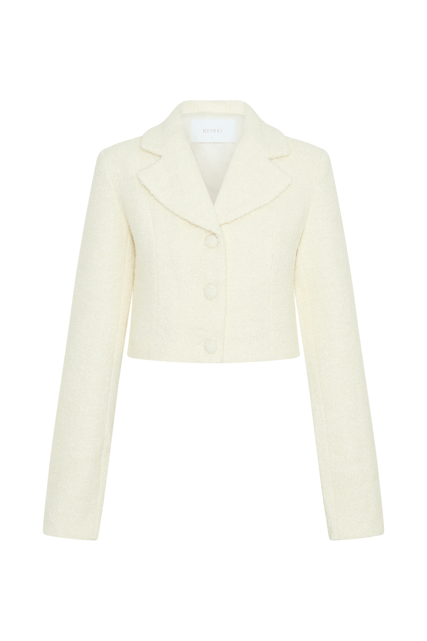 Mirelle Textured Boucle Cropped Long Sleeve Top - Ivory、mySite、solidvoid