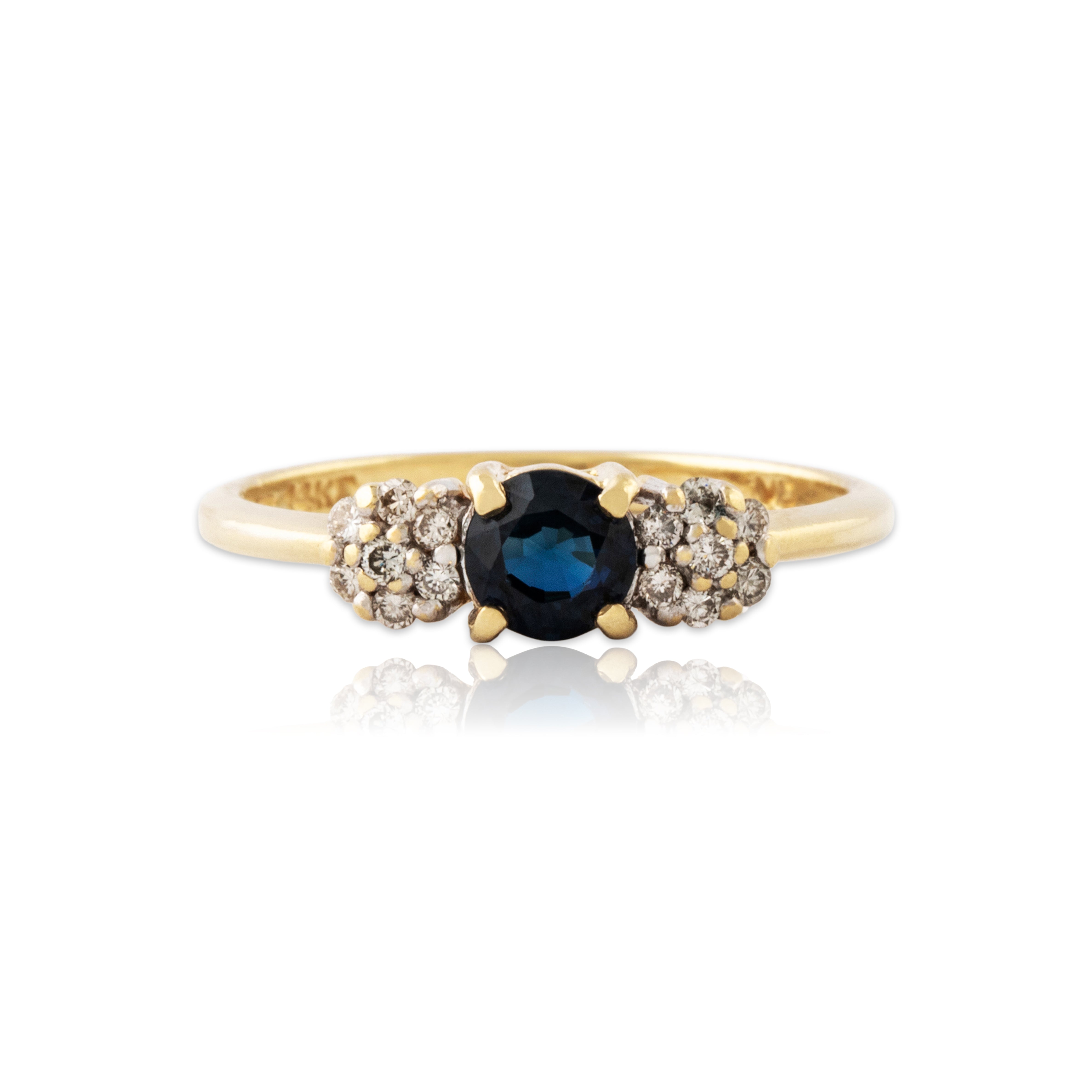 Vintage 14k Yellow Gold .45ct Blue Sapphire Diamond Ring 7.00、mySite、hinf8tx79